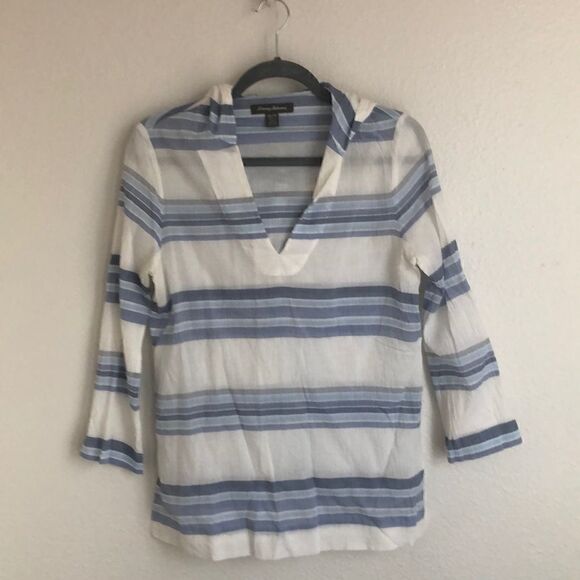 Tommy Bahama Porta Blue Striped Hooded Tunic -xs - Picture 3 of 10